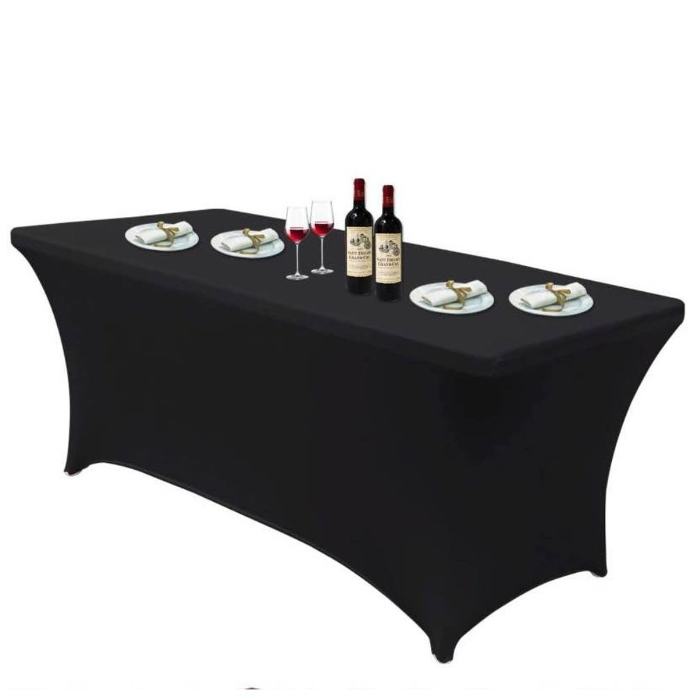 Black Spandex Stretch Fitted Tablecloths 6 foot Rectangle Table Linen